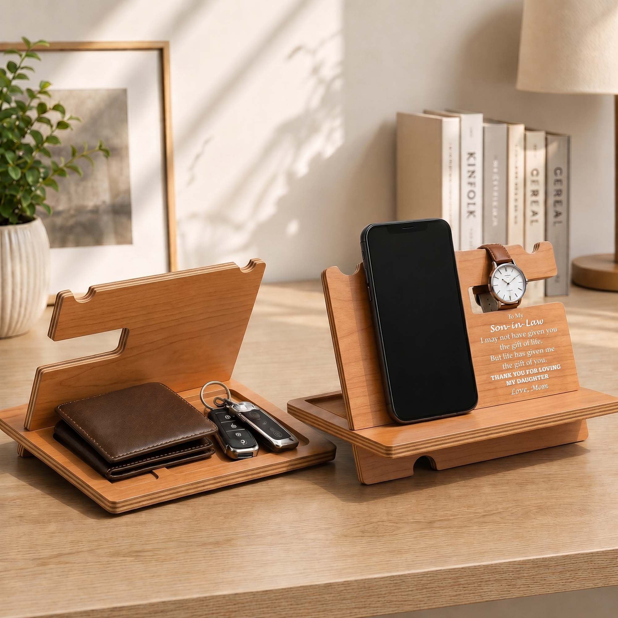 Personalized Wooden Phone Docking Station Gift for Son-in-Law Wood Phone Docking Station GradoCreations