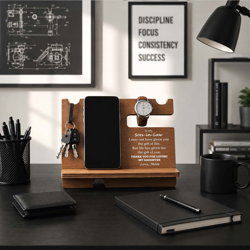 Personalized Wooden Phone Docking Station Gift for Son-in-Law Wood Phone Docking Station GradoCreations