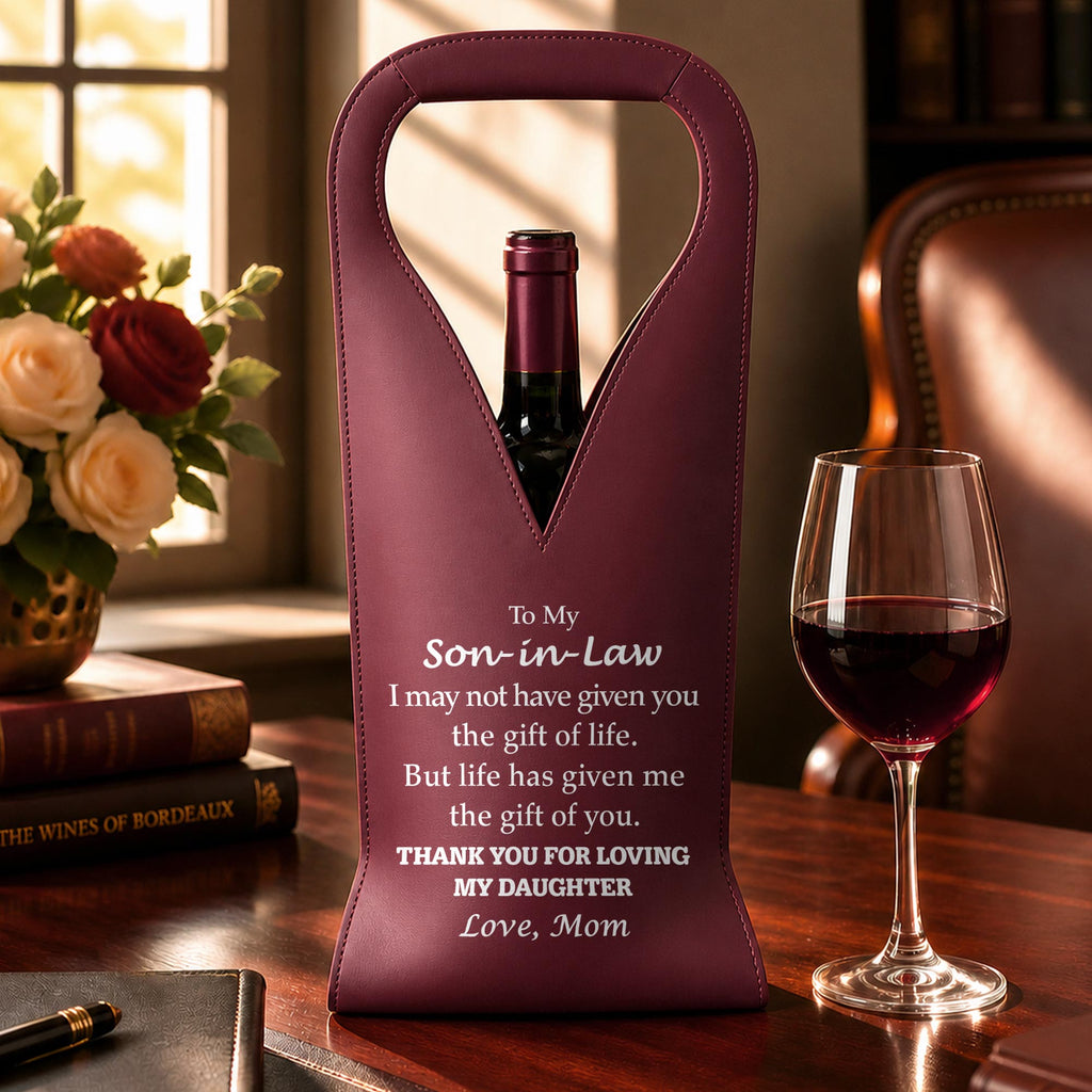 Personalized Leather Wine Bag Custom Design Gift for Son-in-Law Leather Wine Bag GradoCreations
