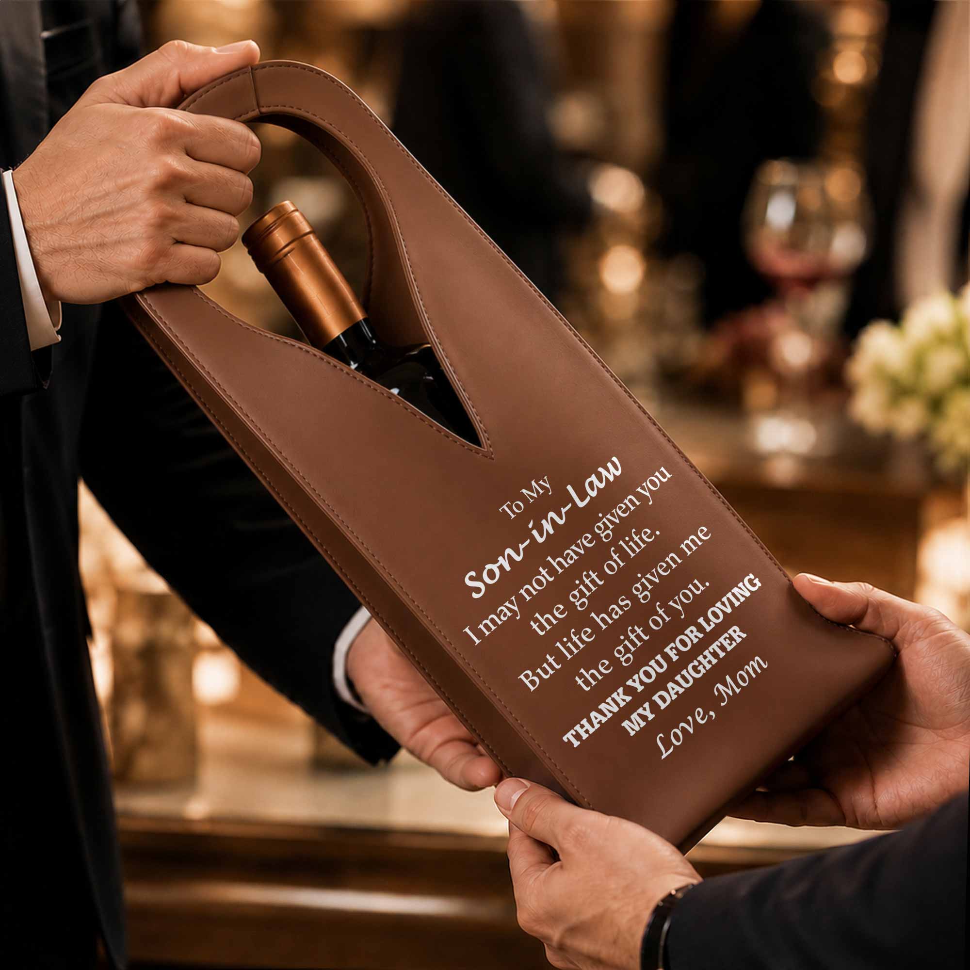 Personalized Leather Wine Bag Custom Design Gift for Son-in-Law Leather Wine Bag GradoCreations
