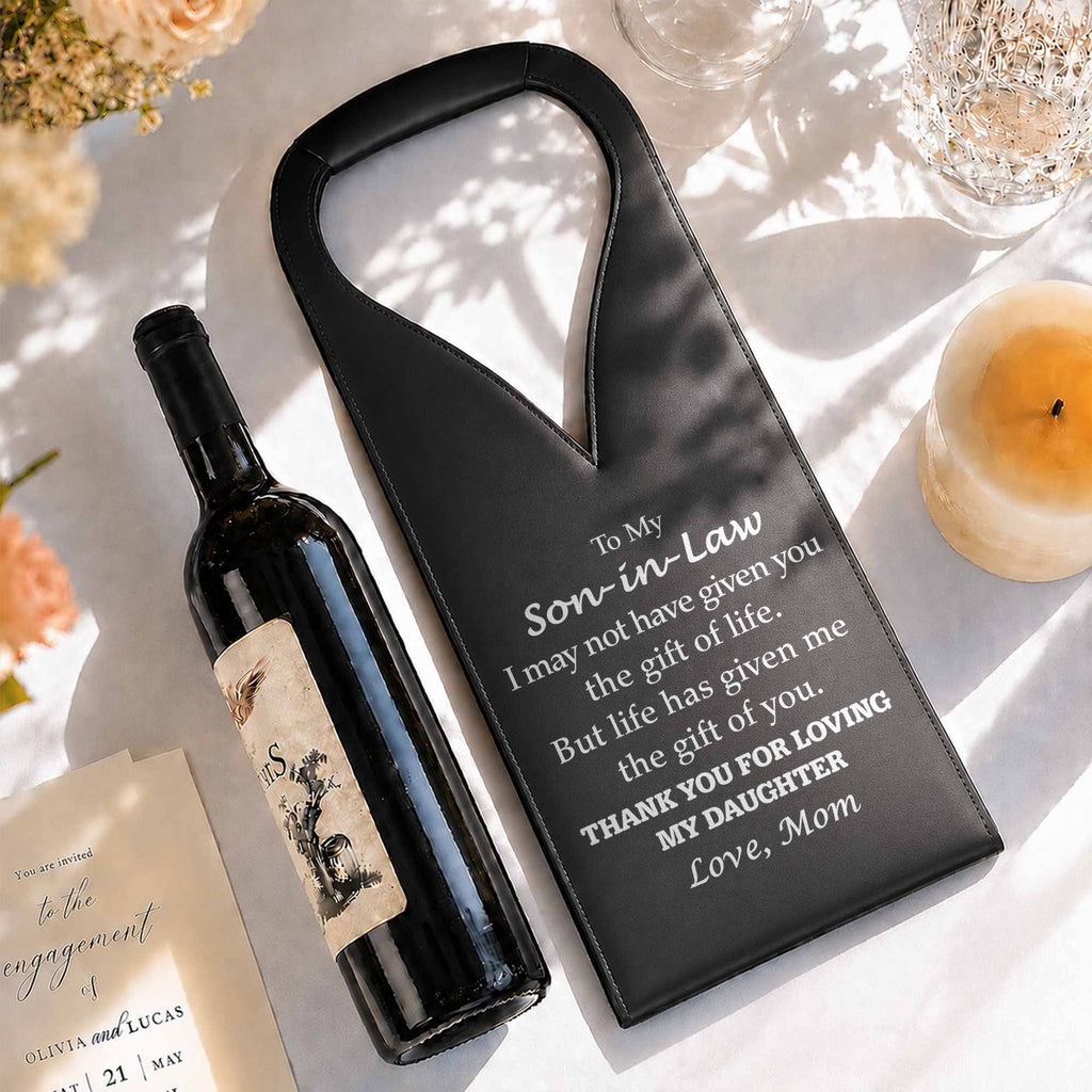 Personalized Leather Wine Bag Custom Design Gift for Son-in-Law Leather Wine Bag GradoCreations