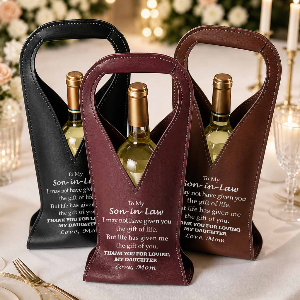 Personalized Leather Wine Bag Custom Design Gift for Son-in-Law Leather Wine Bag GradoCreations