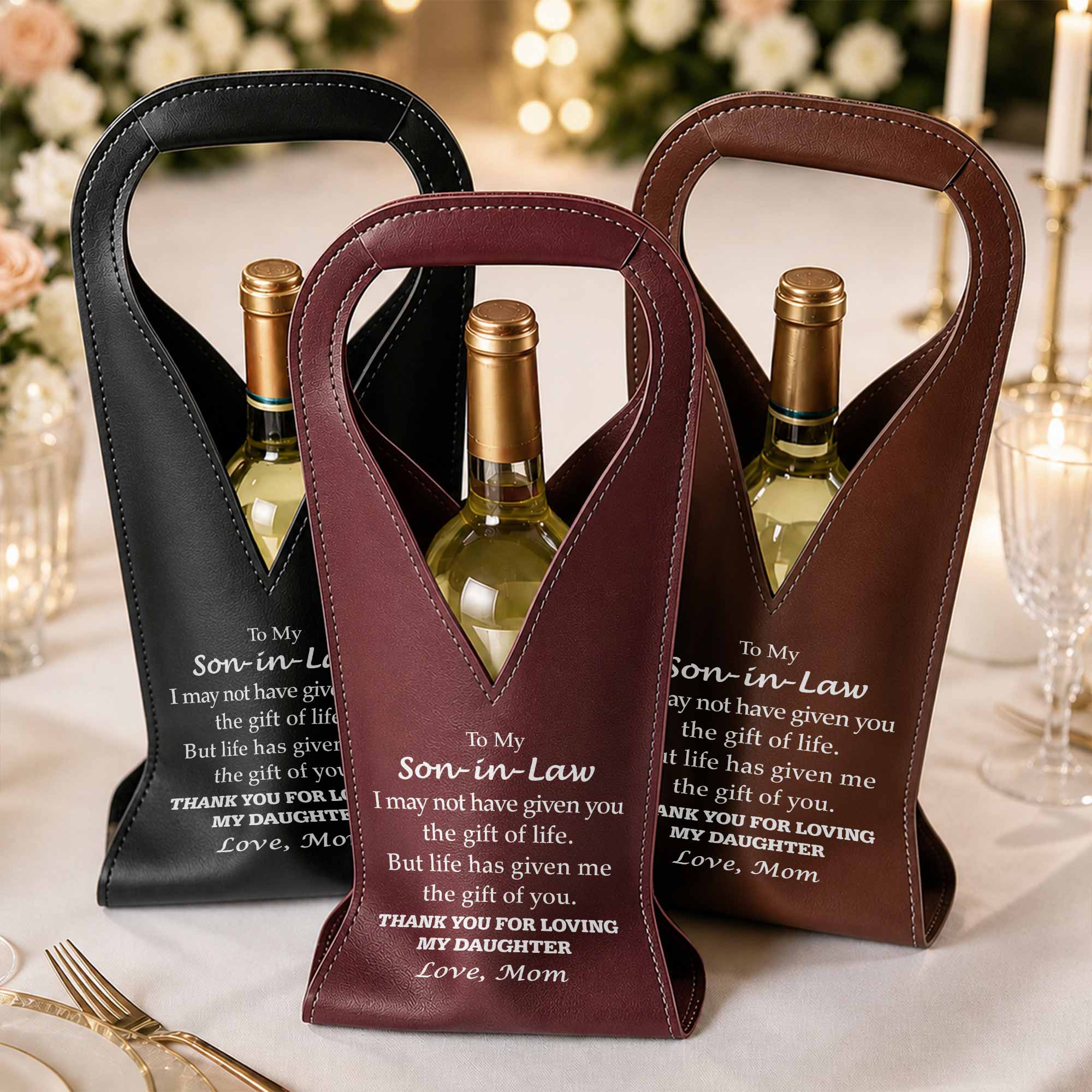 Personalized Leather Wine Bag Custom Design Gift for Son-in-Law Leather Wine Bag GradoCreations