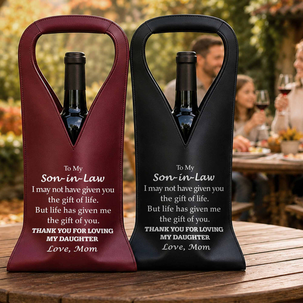 Personalized Leather Wine Bag Custom Design Gift for Son-in-Law Leather Wine Bag GradoCreations