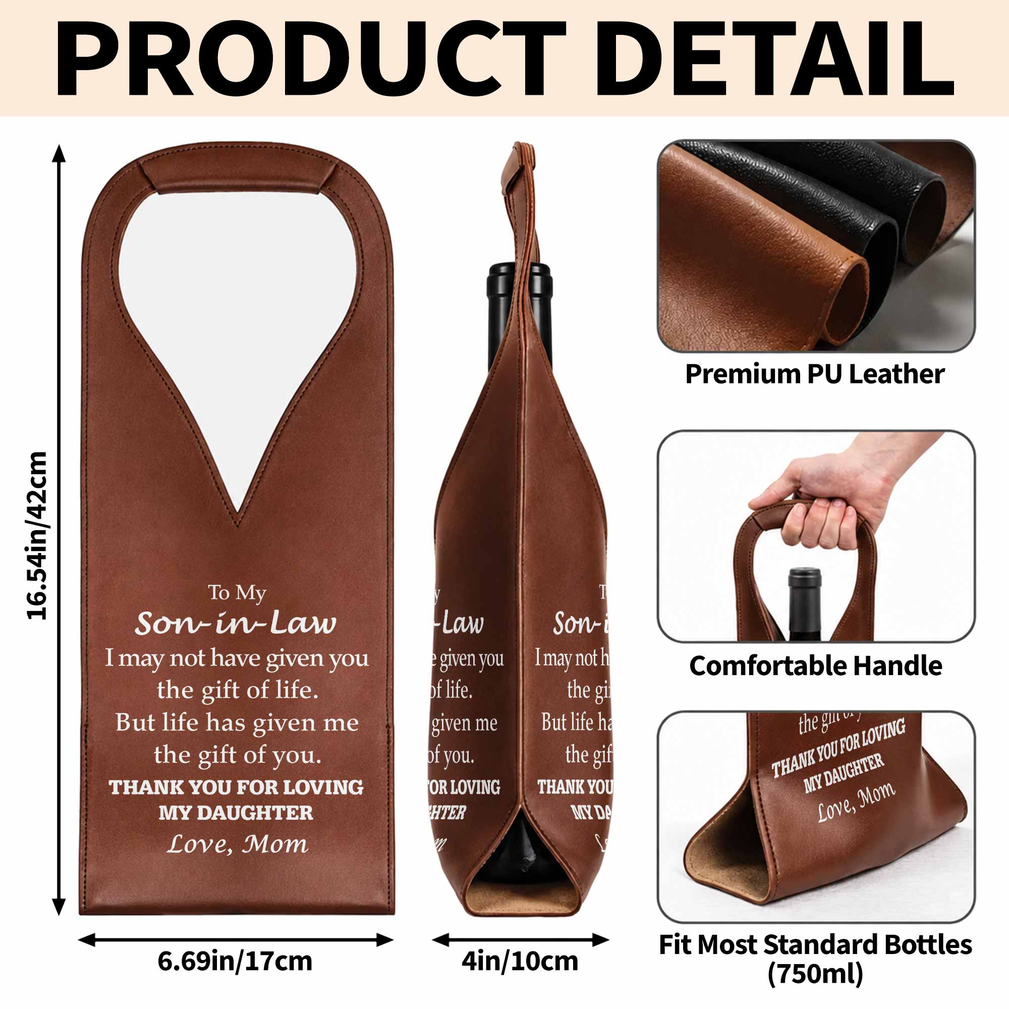 Personalized Leather Wine Bag Custom Design Gift for Son-in-Law Leather Wine Bag GradoCreations