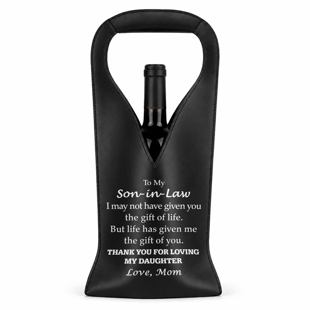 Personalized Leather Wine Bag Custom Design Gift for Son-in-Law Leather Wine Bag GradoCreations