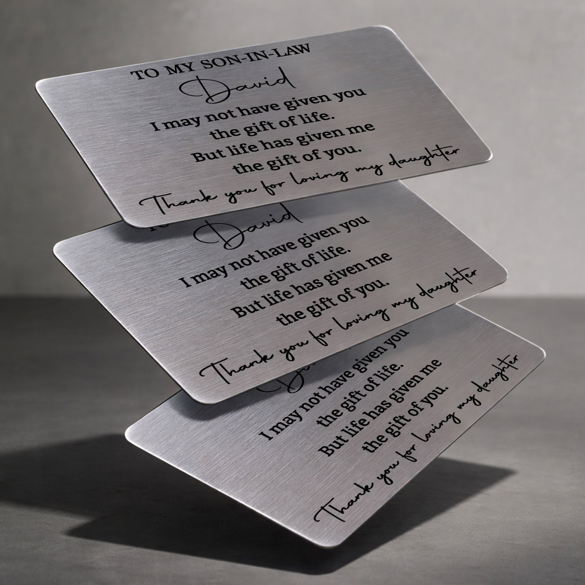 Personalized Aluminum Wallet Card Custom Message Gift for Son-in-Law Wallet Card GradoCreations
