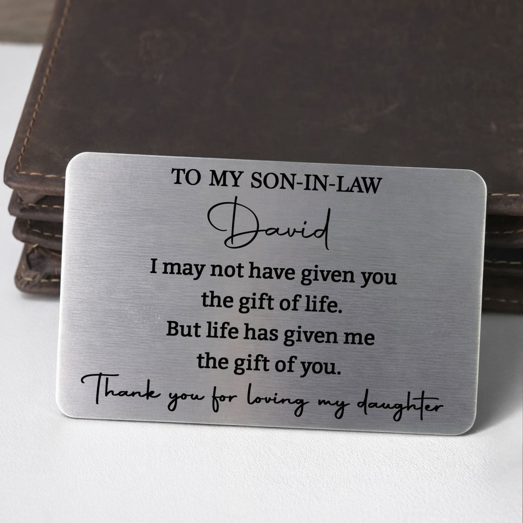 Personalized Aluminum Wallet Card Custom Message Gift for Son-in-Law Wallet Card GradoCreations