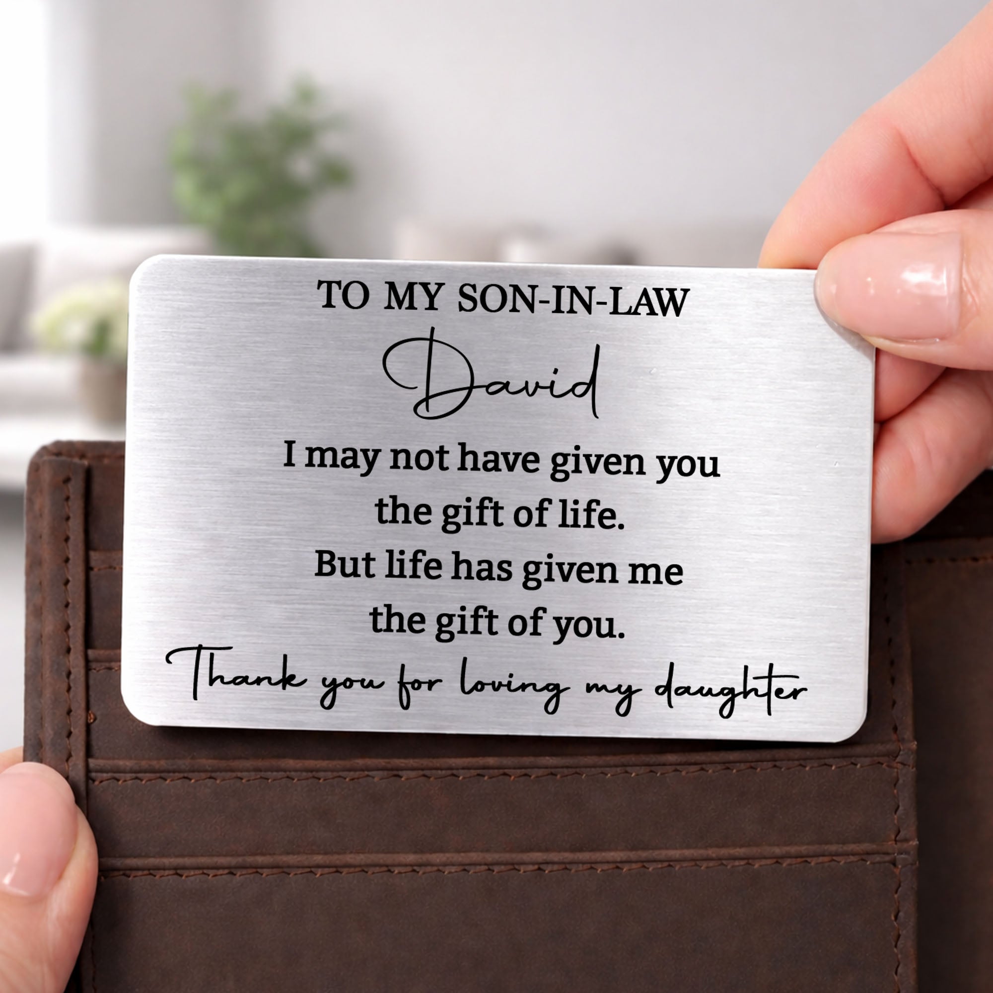 Personalized Aluminum Wallet Card Custom Message Gift for Son-in-Law Wallet Card GradoCreations