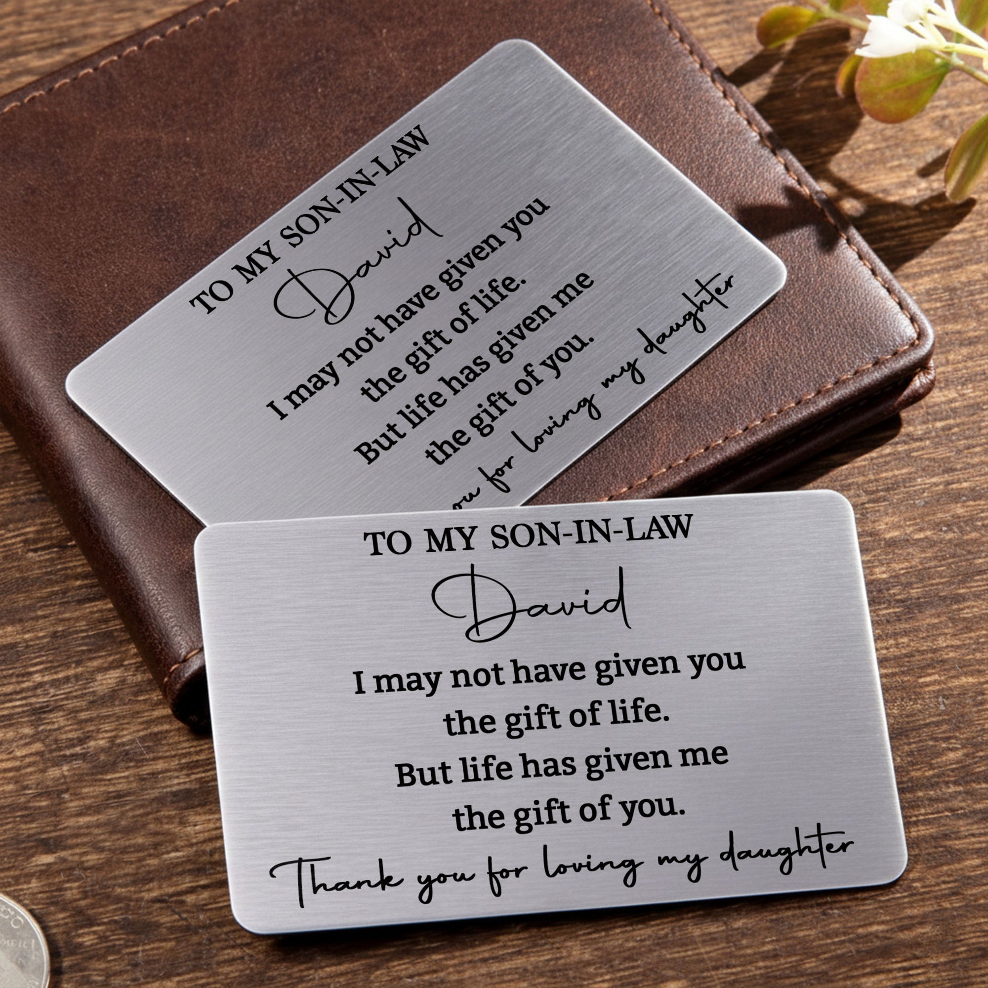 Personalized Aluminum Wallet Card Custom Message Gift for Son-in-Law Wallet Card GradoCreations