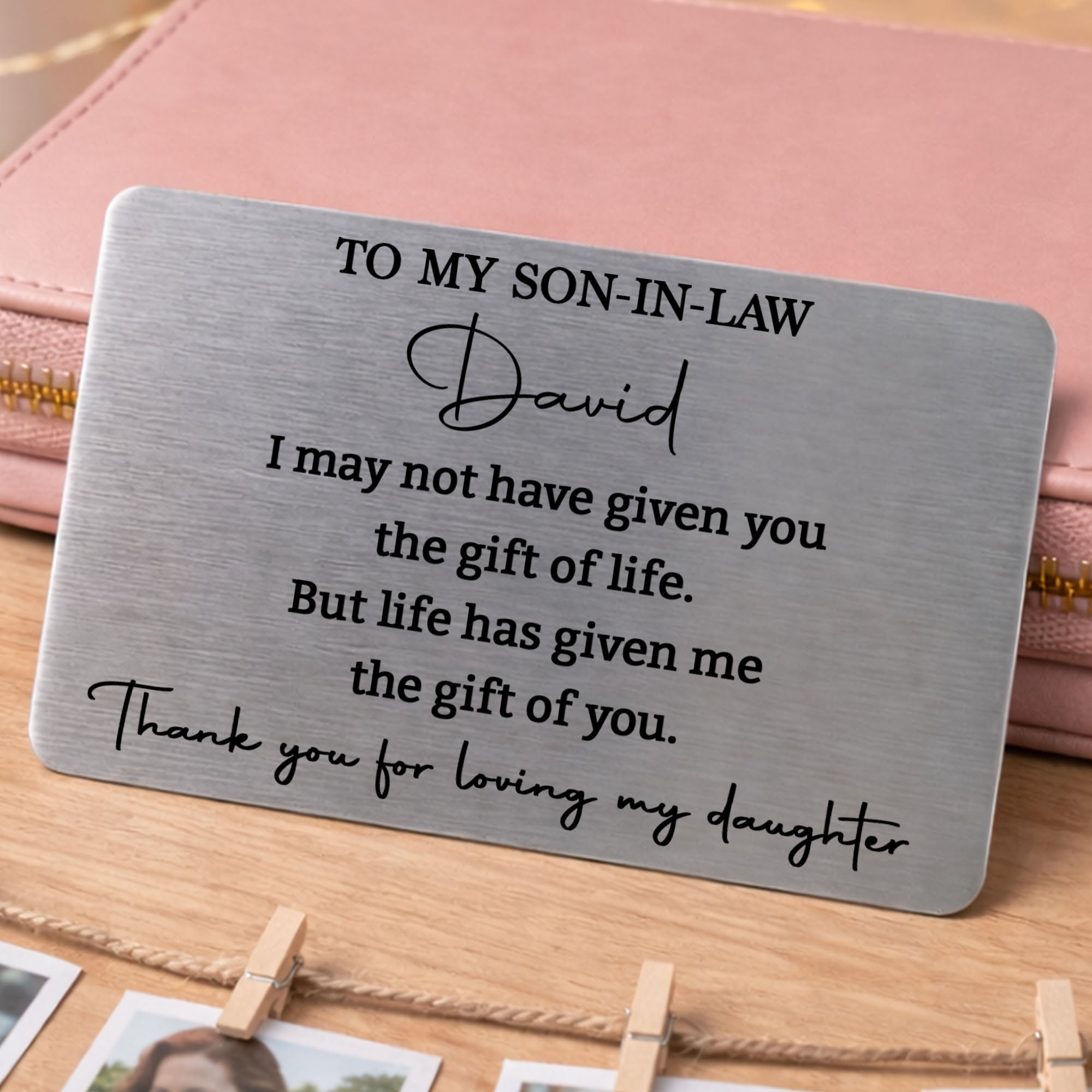 Personalized Aluminum Wallet Card Custom Message Gift for Son-in-Law Wallet Card GradoCreations