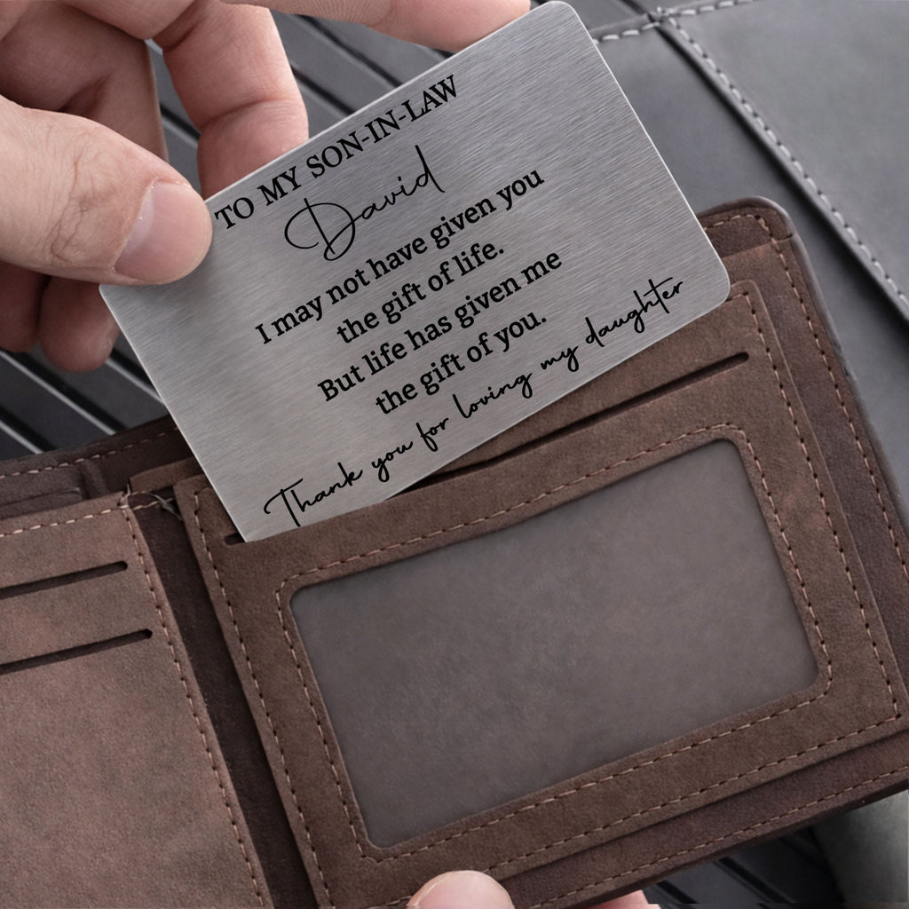 Personalized Aluminum Wallet Card Custom Message Gift for Son-in-Law Wallet Card GradoCreations