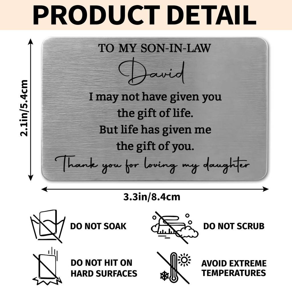 Personalized Aluminum Wallet Card Custom Message Gift for Son-in-Law Wallet Card GradoCreations