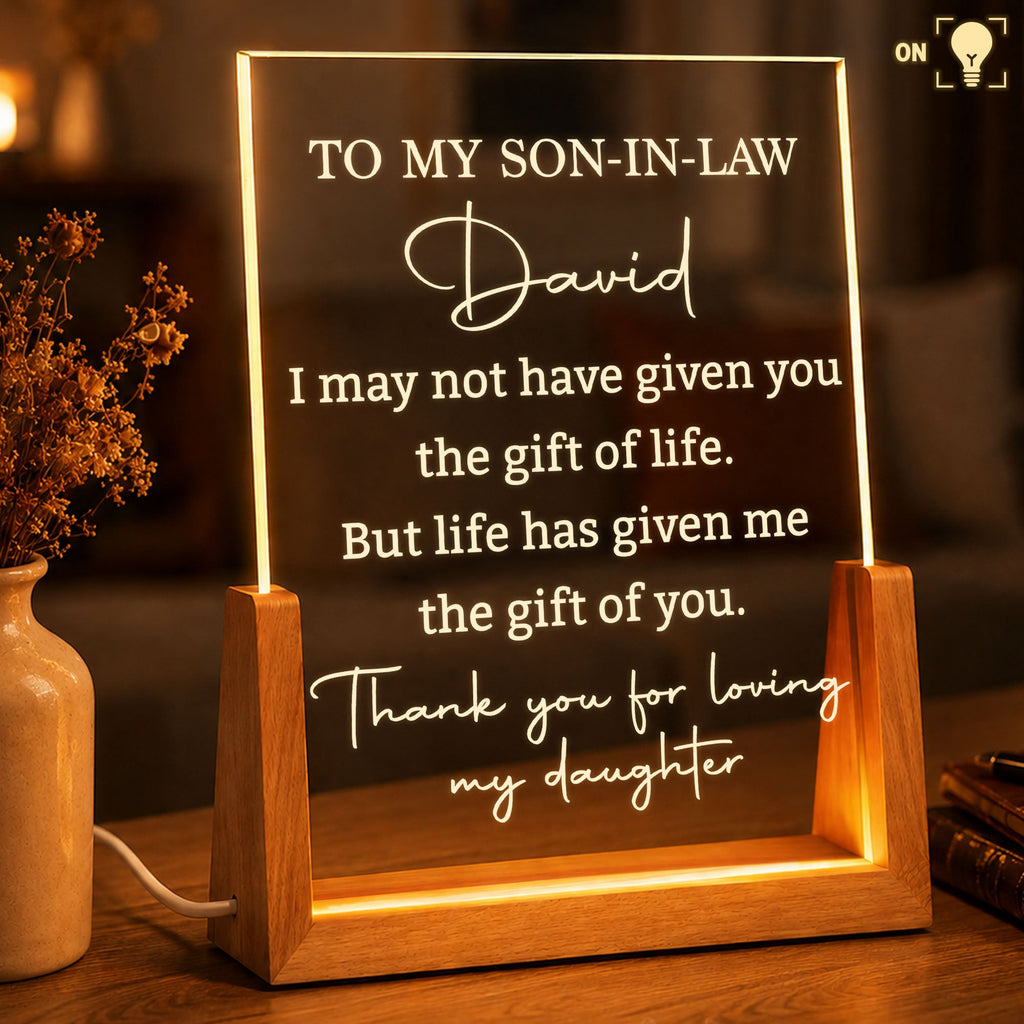 Personalized Acrylic Night Light with Wood Base Gift for Son-In-Law Wood and Acrylic Night Light GradoCreations
