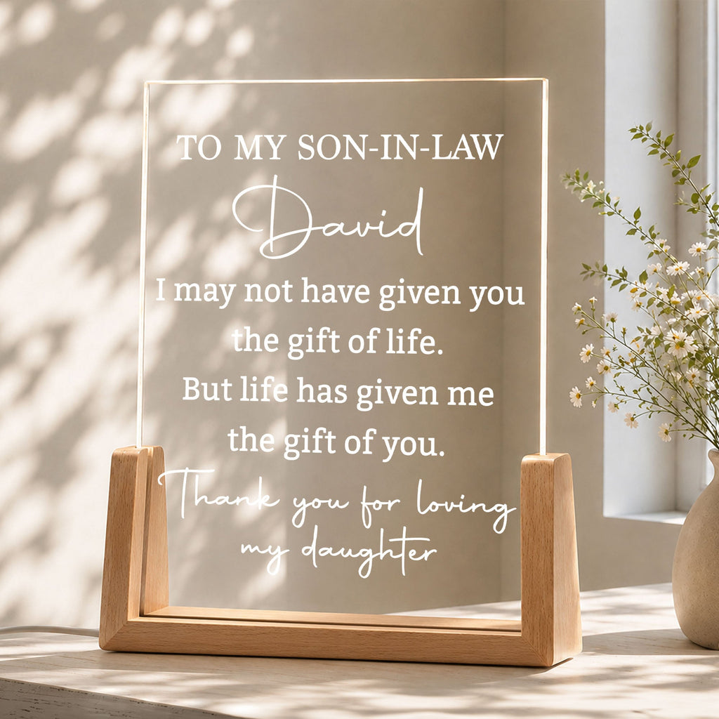 Personalized Acrylic Night Light with Wood Base Gift for Son-In-Law Wood and Acrylic Night Light GradoCreations