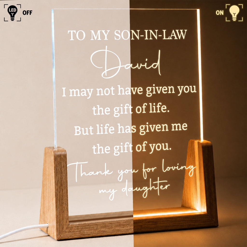 Personalized Acrylic Night Light with Wood Base Gift for Son-In-Law Wood and Acrylic Night Light GradoCreations