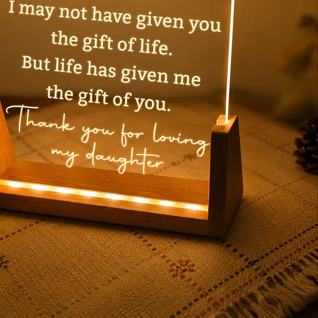 Personalized Acrylic Night Light with Wood Base Gift for Son-In-Law Wood and Acrylic Night Light GradoCreations