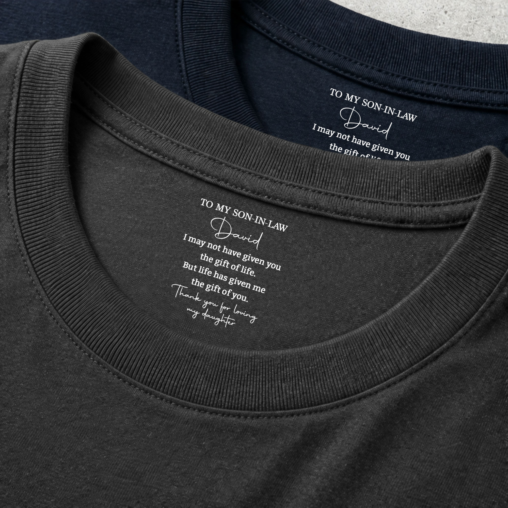 Personalized Inside Neck Print T-Shirt Gift for Son-in-Law Basic Shirt, Print inside back collar GradoCreations