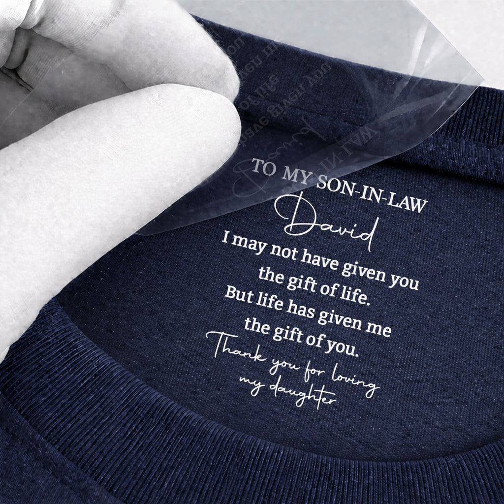Personalized Inside Neck Print T-Shirt Gift for Son-in-Law Basic Shirt, Print inside back collar GradoCreations