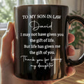 Personalized Black Coffee Mug Custom Gift for Son-in-Law Black Mug GradoCreations