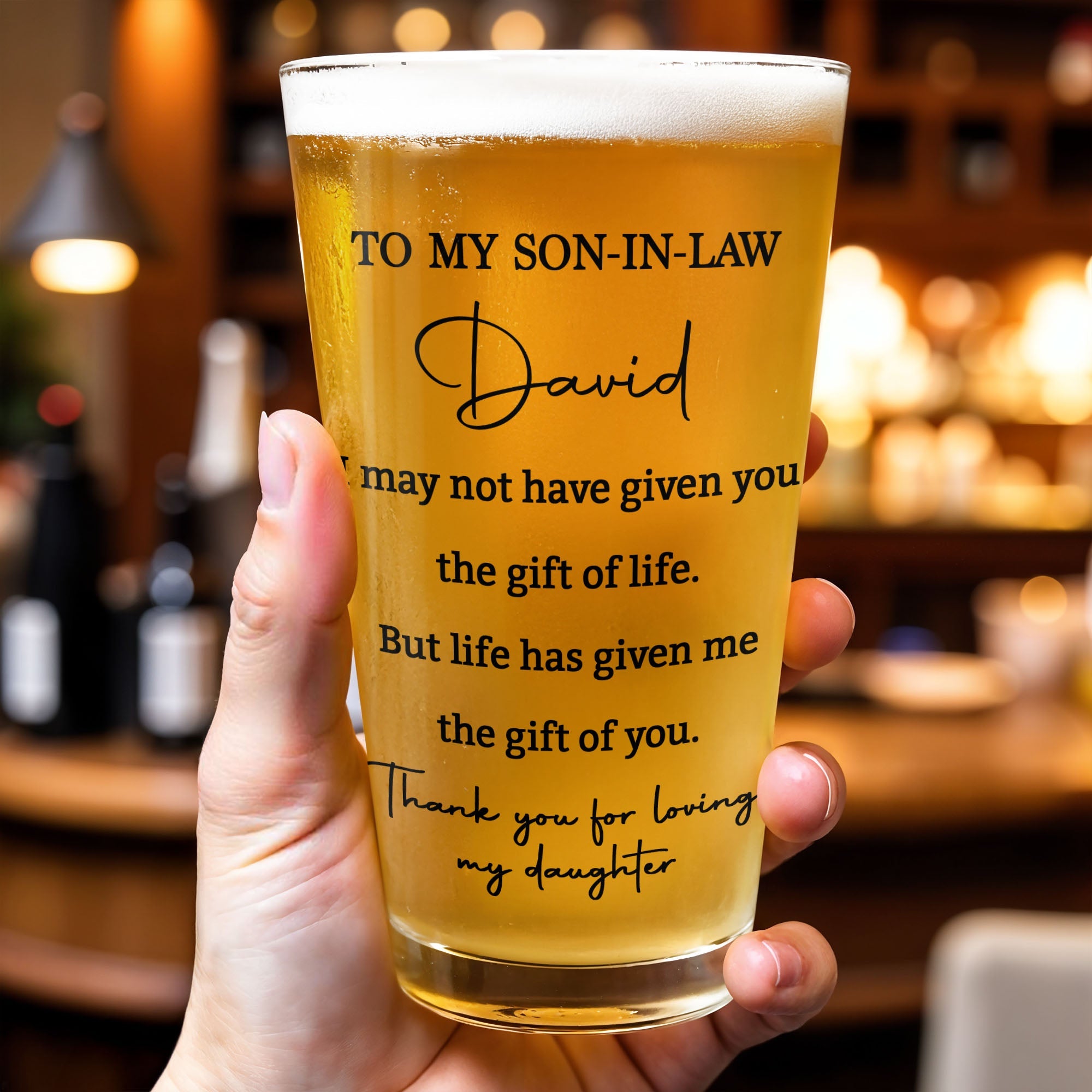 Personalized Beer Glass Custom Message Gift for Son-In-Law Beer Glasses GradoCreations