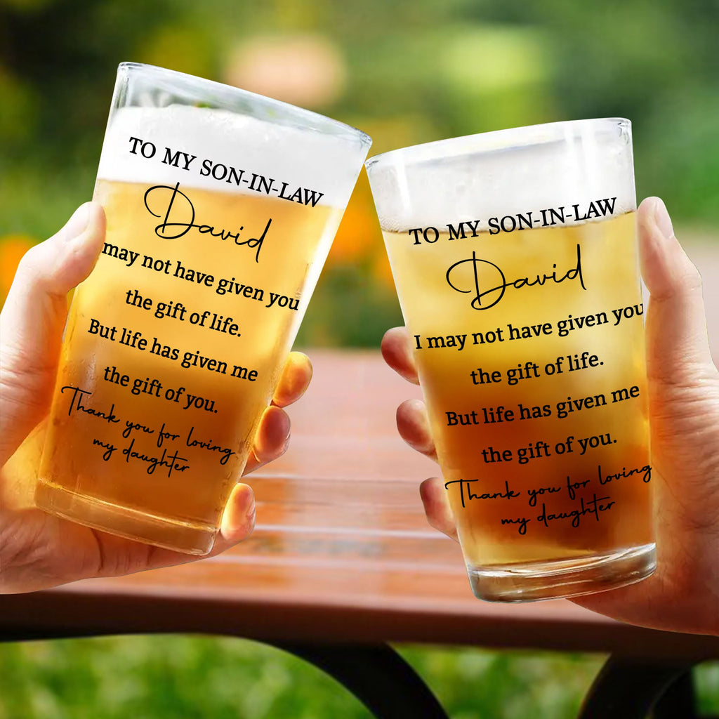 Personalized Beer Glass Custom Message Gift for Son-In-Law Beer Glasses GradoCreations