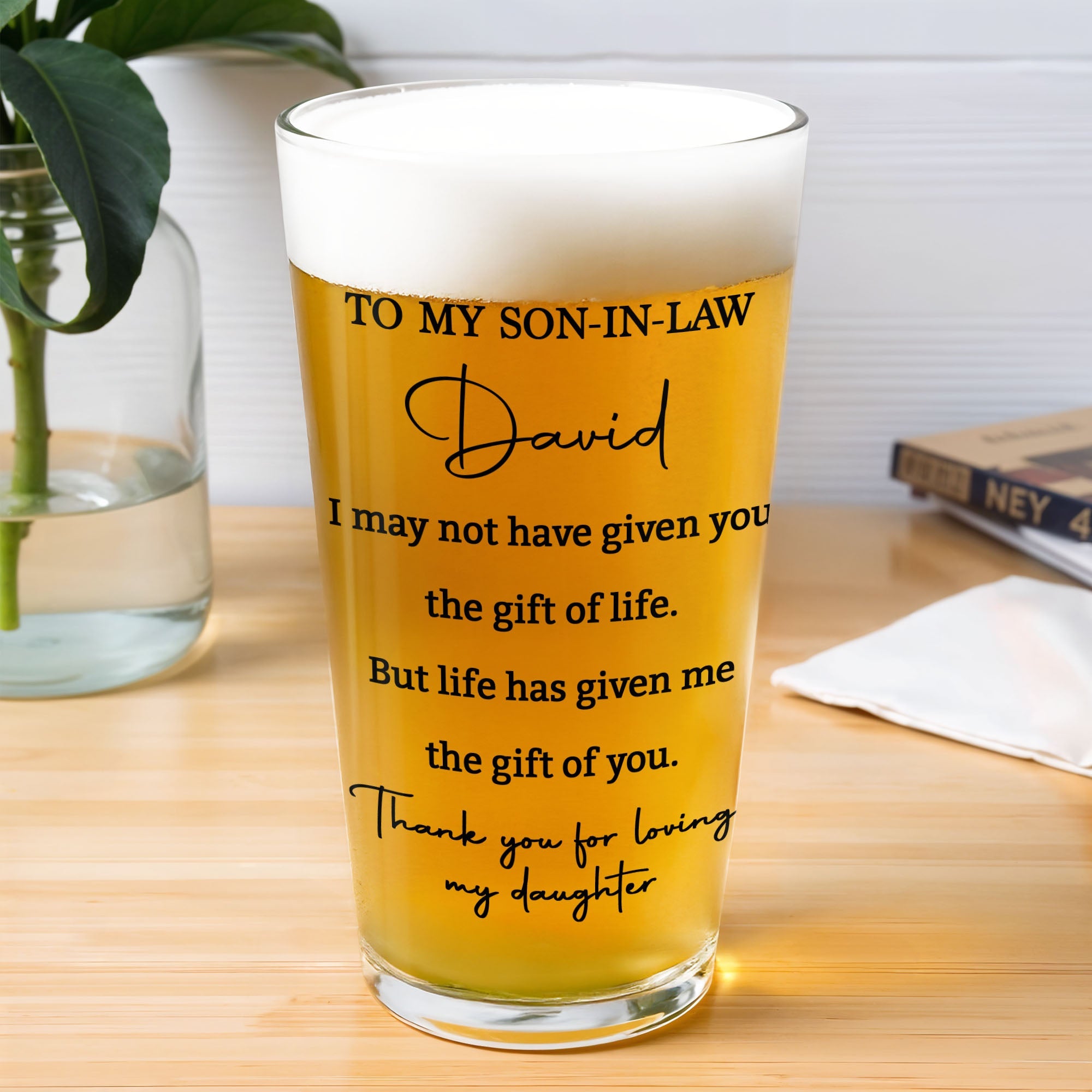 Personalized Beer Glass Custom Message Gift for Son-In-Law Beer Glasses GradoCreations