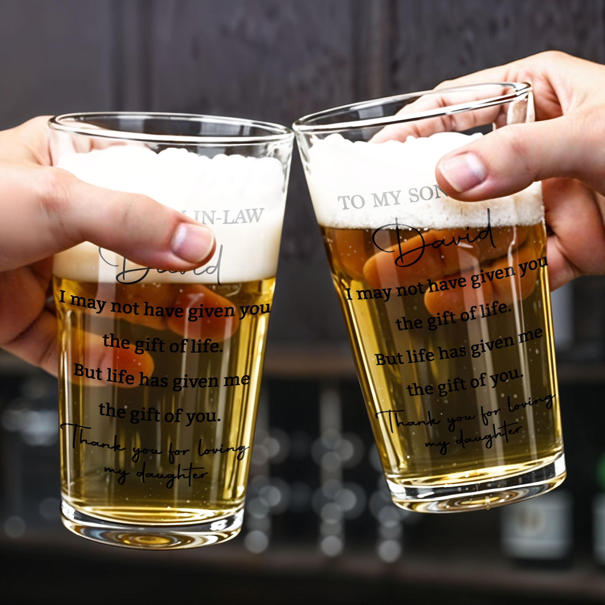 Personalized Beer Glass Custom Message Gift for Son-In-Law Beer Glasses GradoCreations