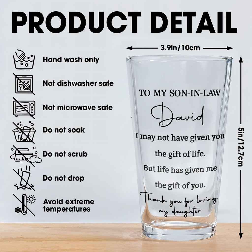 Personalized Beer Glass Custom Message Gift for Son-In-Law Beer Glasses GradoCreations