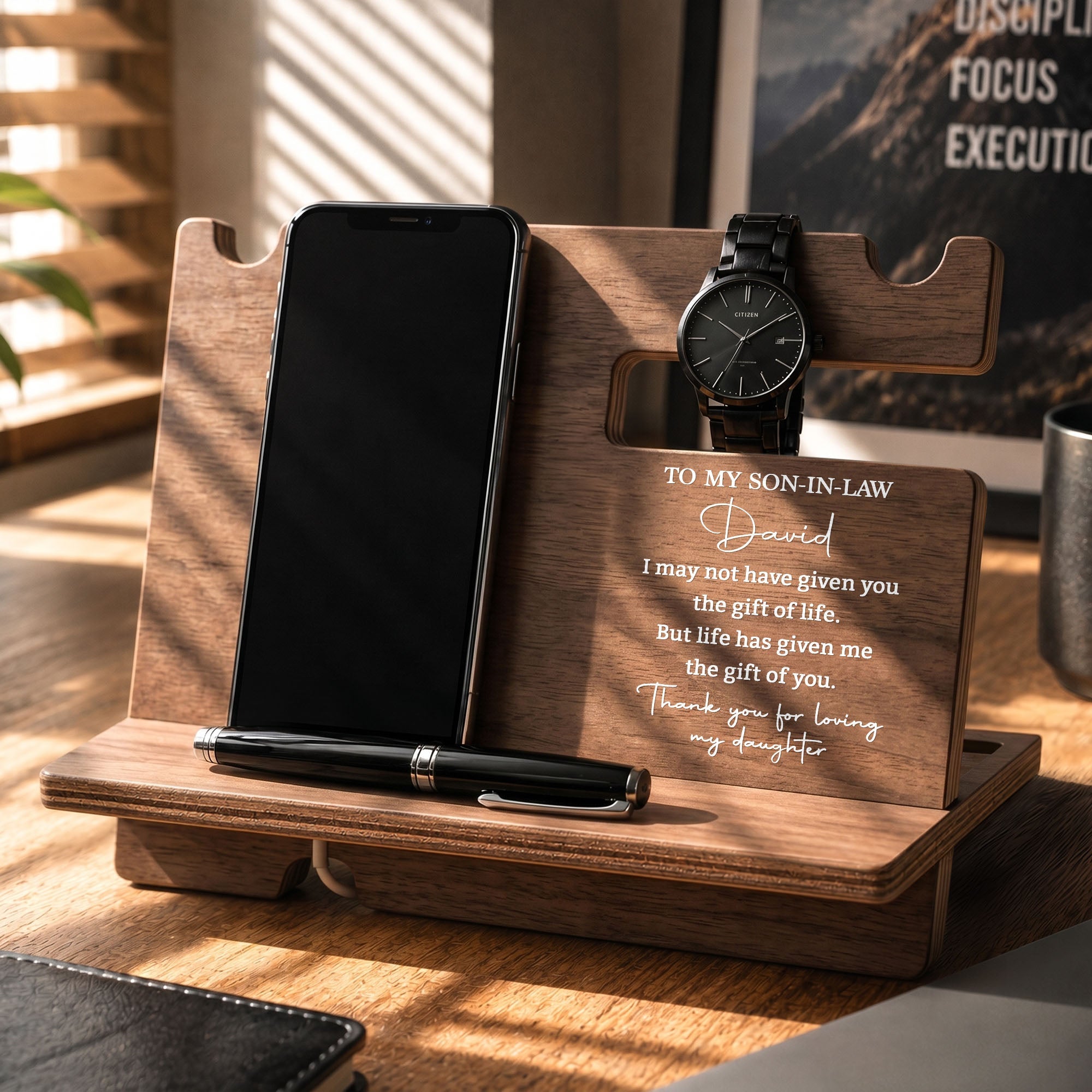 Personalized Wood Phone Docking Station Gift for Son-in-Law Wood Phone Docking Station GradoCreations