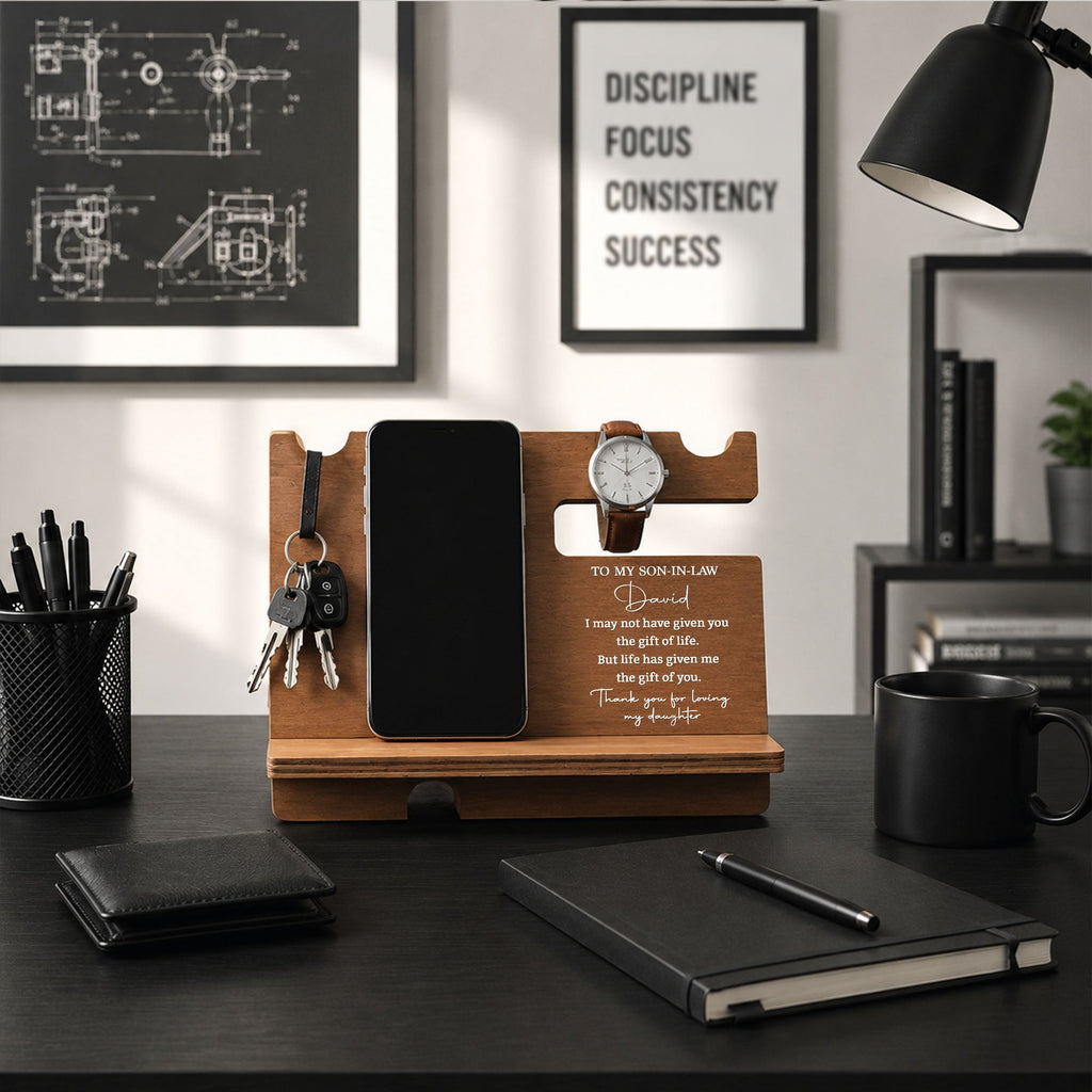 Personalized Wood Phone Docking Station Gift for Son-in-Law Wood Phone Docking Station GradoCreations
