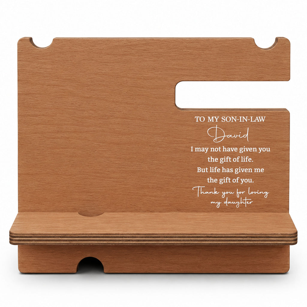 Personalized Wood Phone Docking Station Gift for Son-in-Law Wood Phone Docking Station GradoCreations