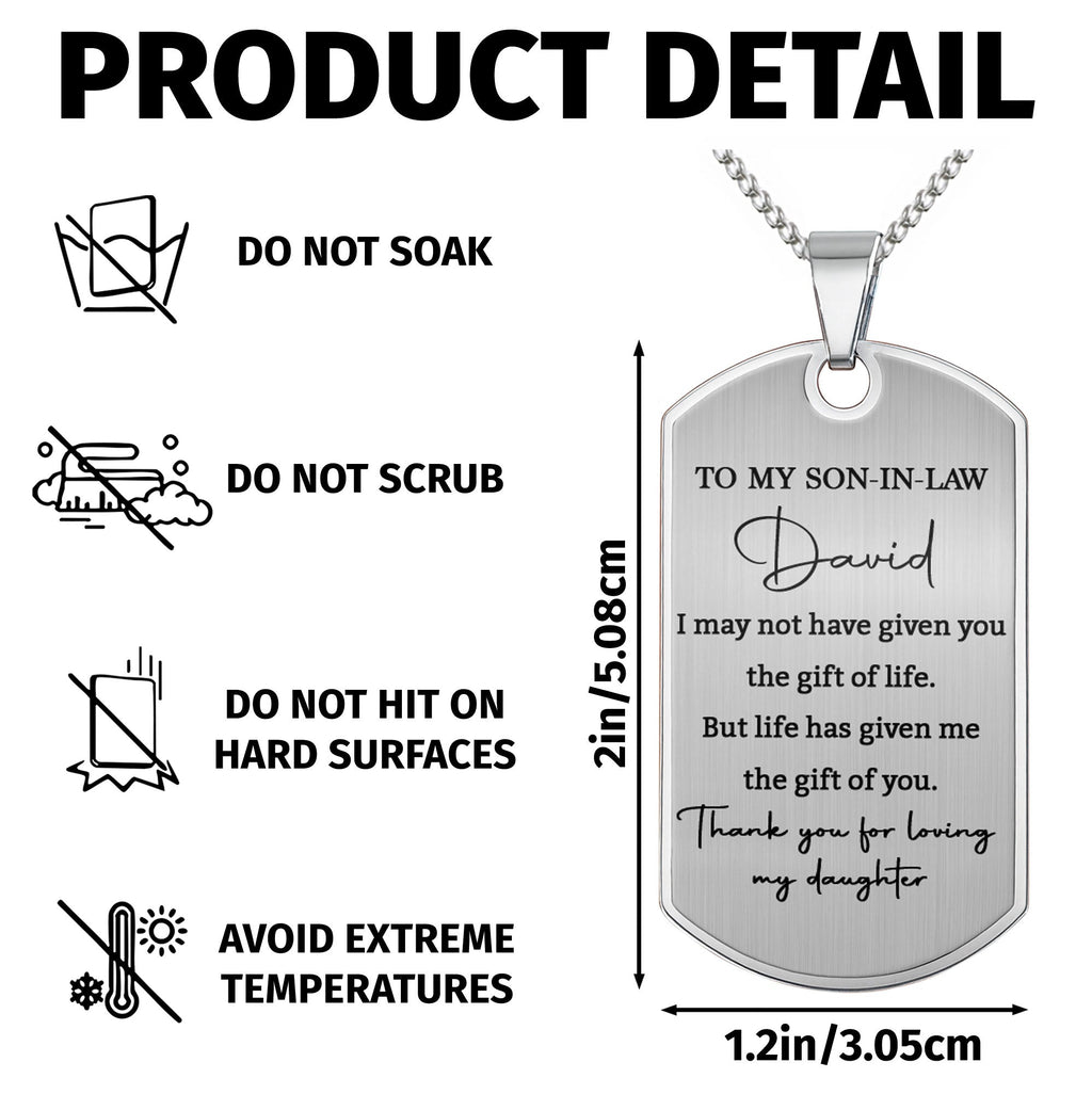 Personalized Dog Tag Necklace Custom Gift for Son-in-Law Dog Tag Necklace GradoCreations
