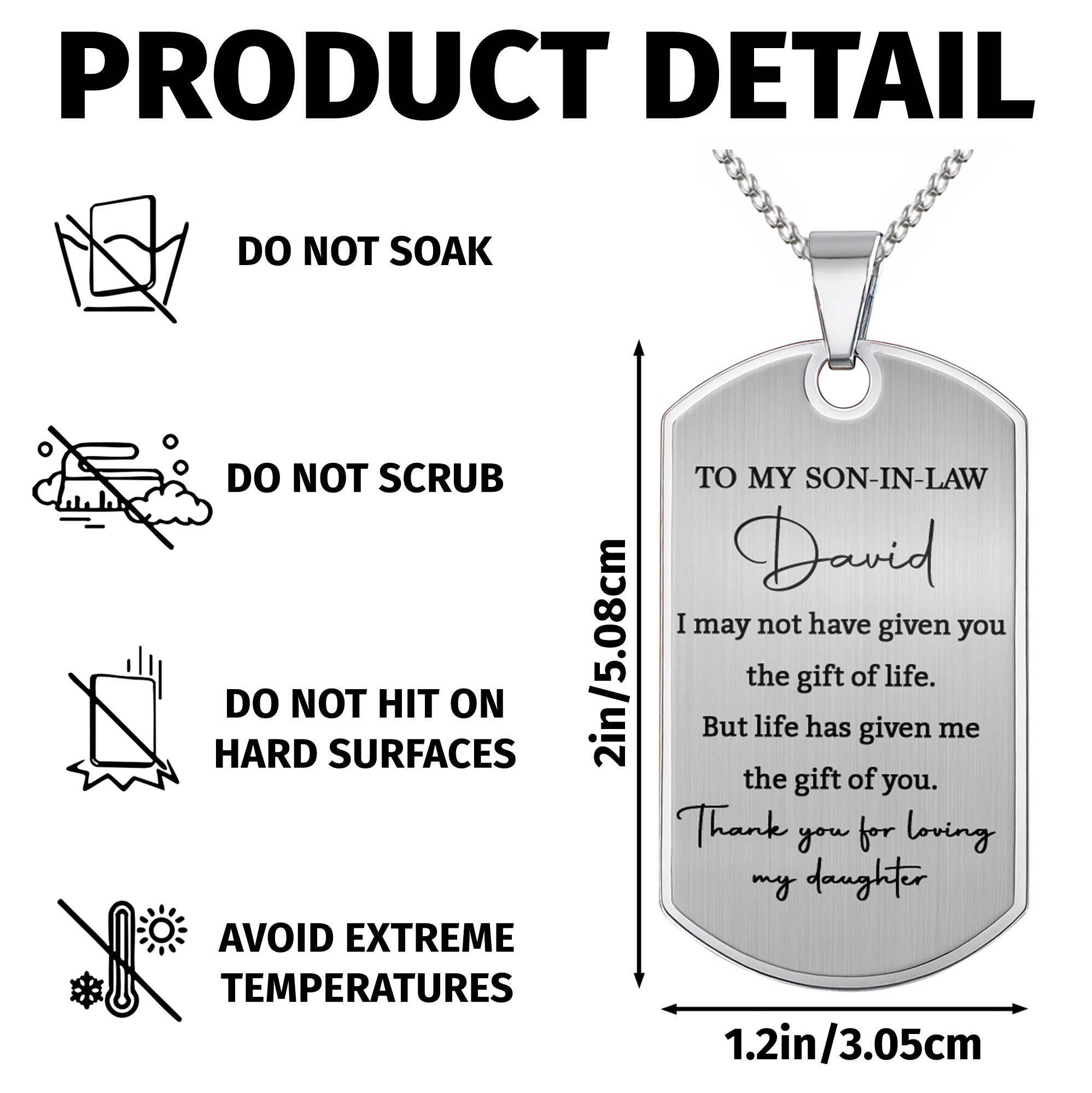 Personalized Dog Tag Necklace Custom Gift for Son-in-Law Dog Tag Necklace GradoCreations