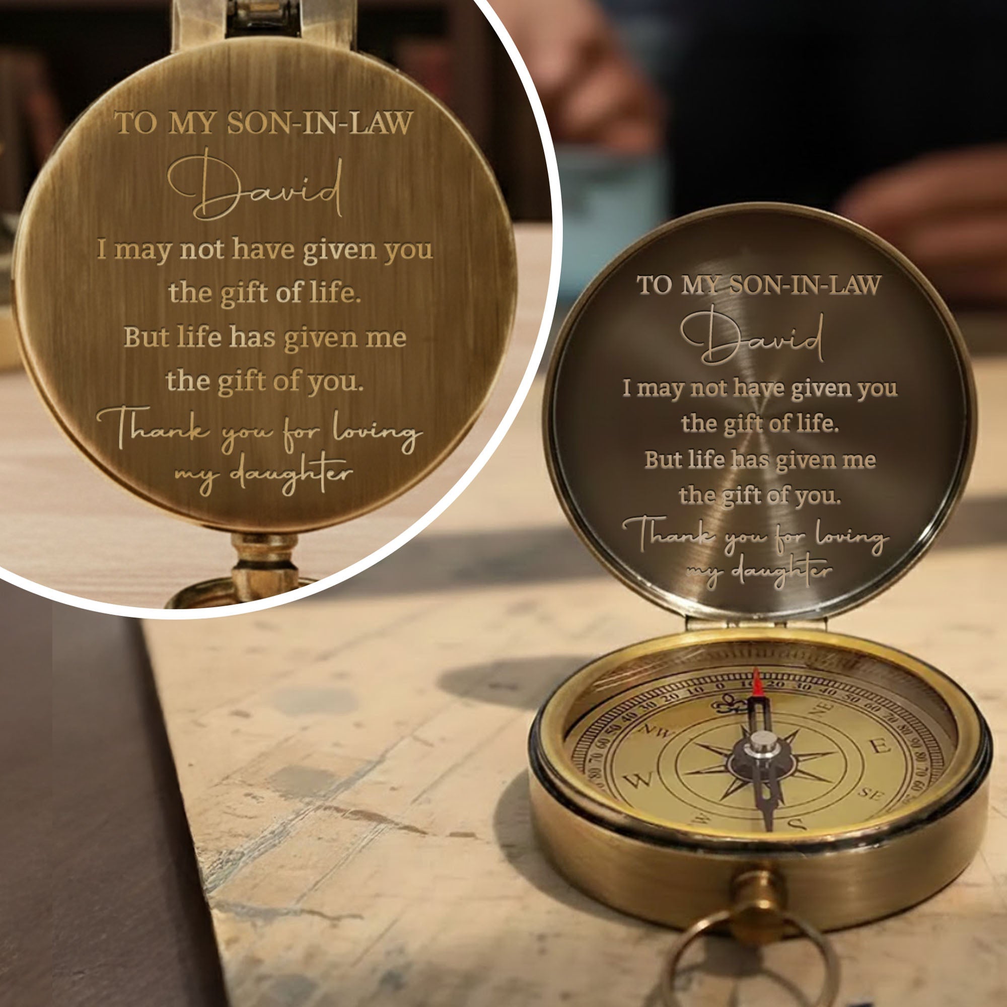 Personalized Engraved Brass Compass Custom Gift for Son-in-Law Engraved Brass Compass GradoCreations