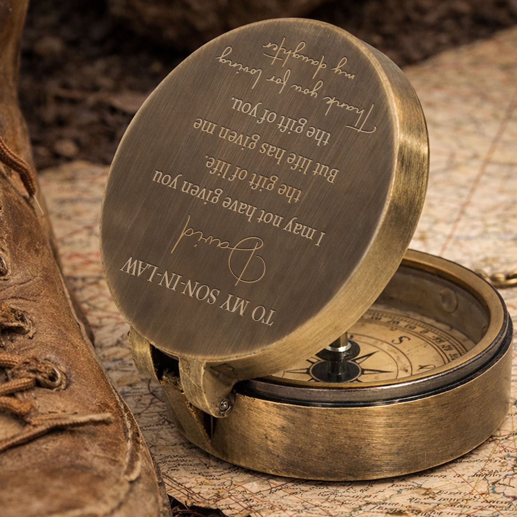 Personalized Engraved Brass Compass Custom Gift for Son-in-Law Engraved Brass Compass GradoCreations