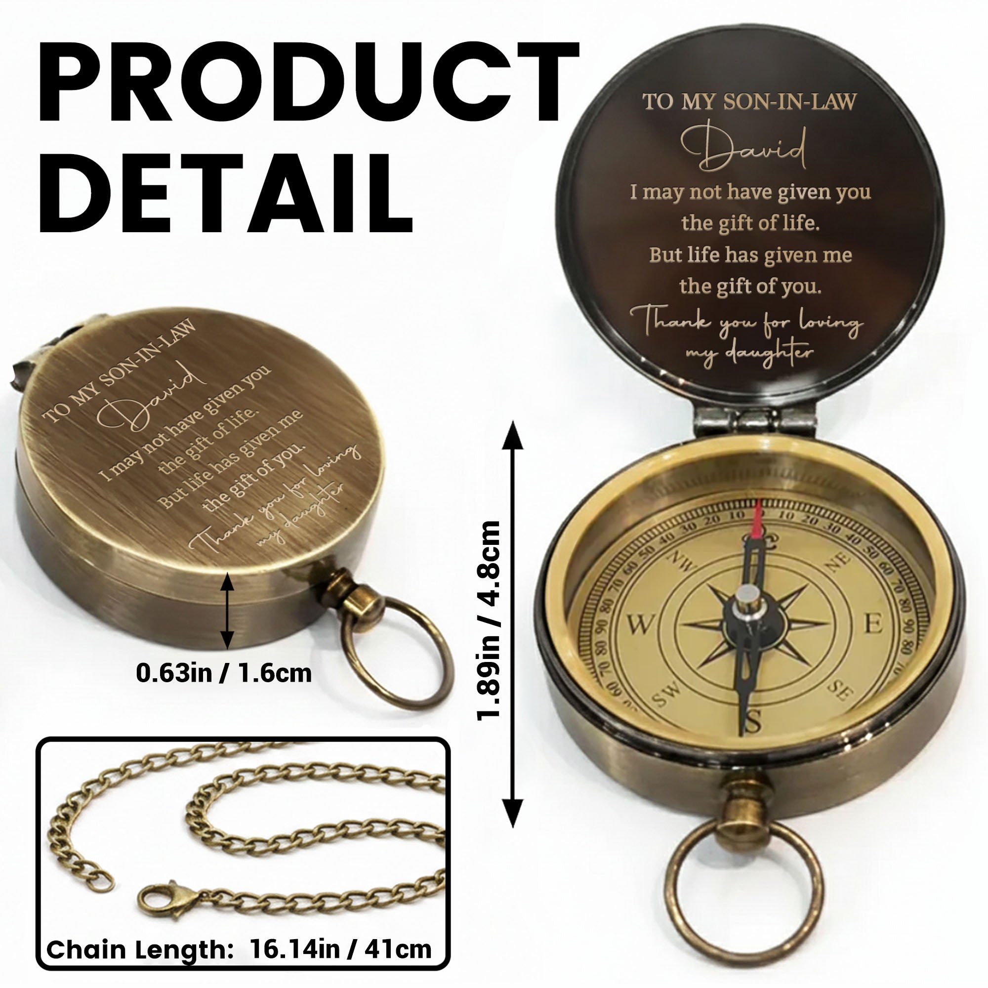 Personalized Engraved Brass Compass Custom Gift for Son-in-Law Engraved Brass Compass GradoCreations