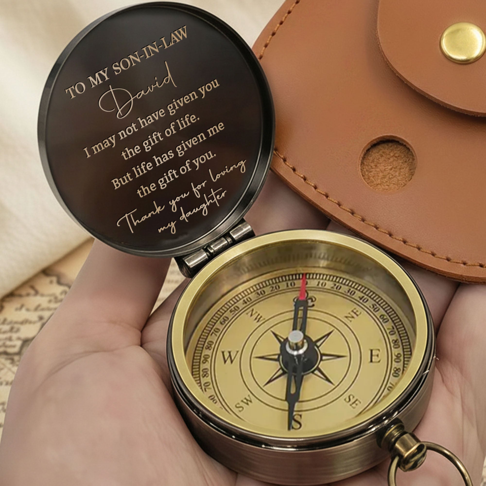 Personalized Engraved Brass Compass Custom Gift for Son-in-Law Engraved Brass Compass GradoCreations