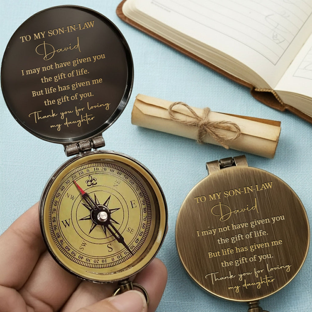 Personalized Engraved Brass Compass Custom Gift for Son-in-Law Engraved Brass Compass GradoCreations