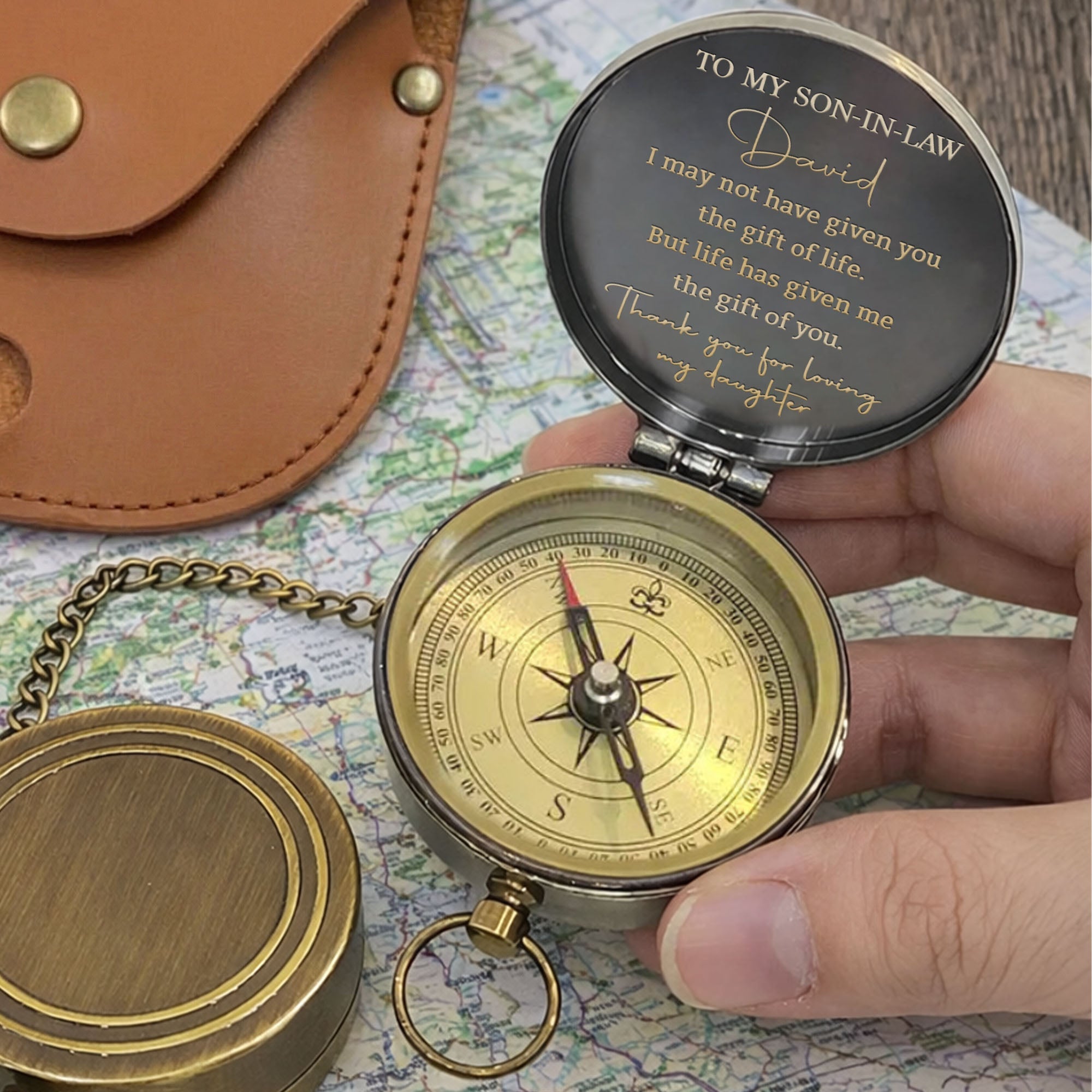 Personalized Engraved Brass Compass Custom Gift for Son-in-Law Engraved Brass Compass GradoCreations