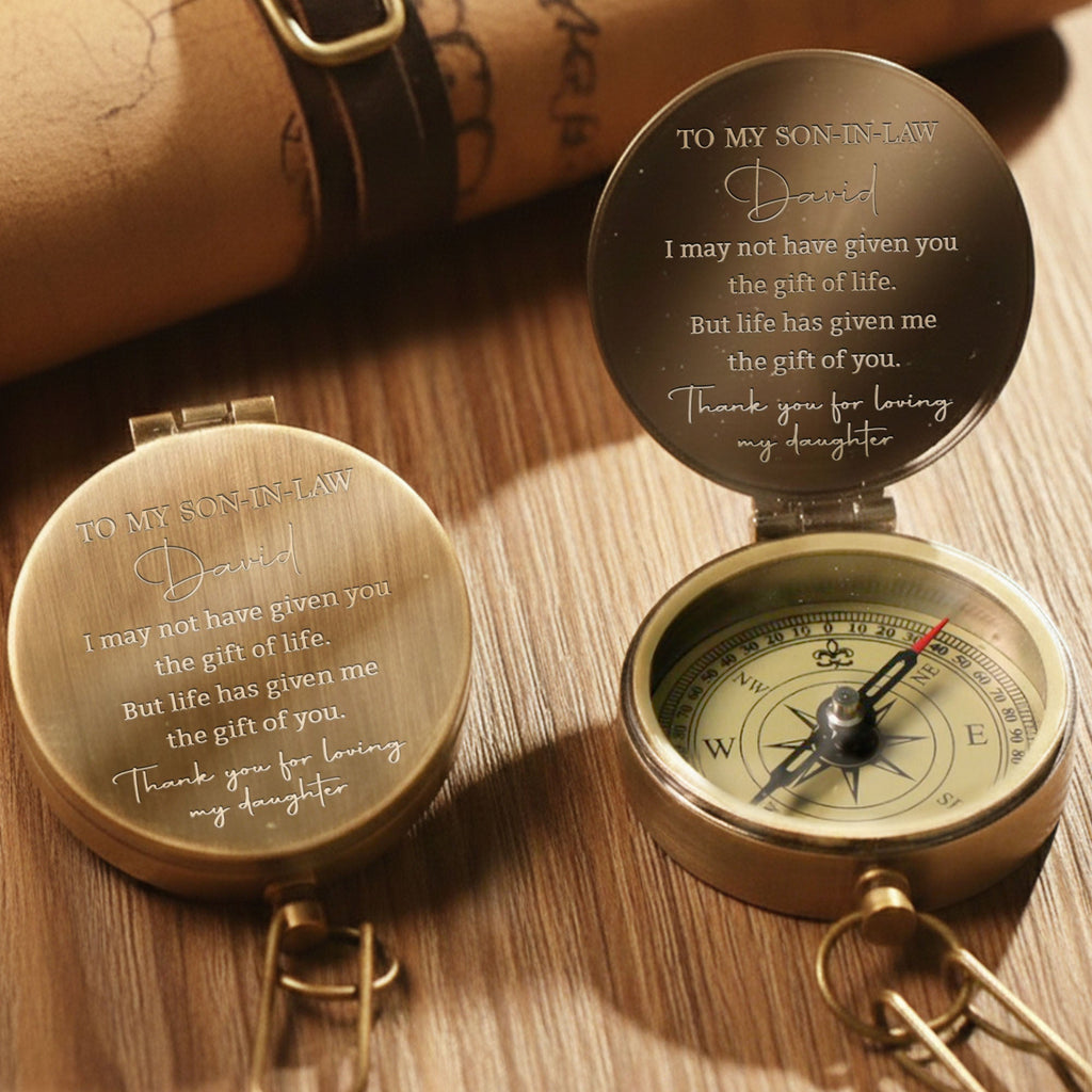 Personalized Engraved Brass Compass Custom Gift for Son-in-Law Engraved Brass Compass GradoCreations