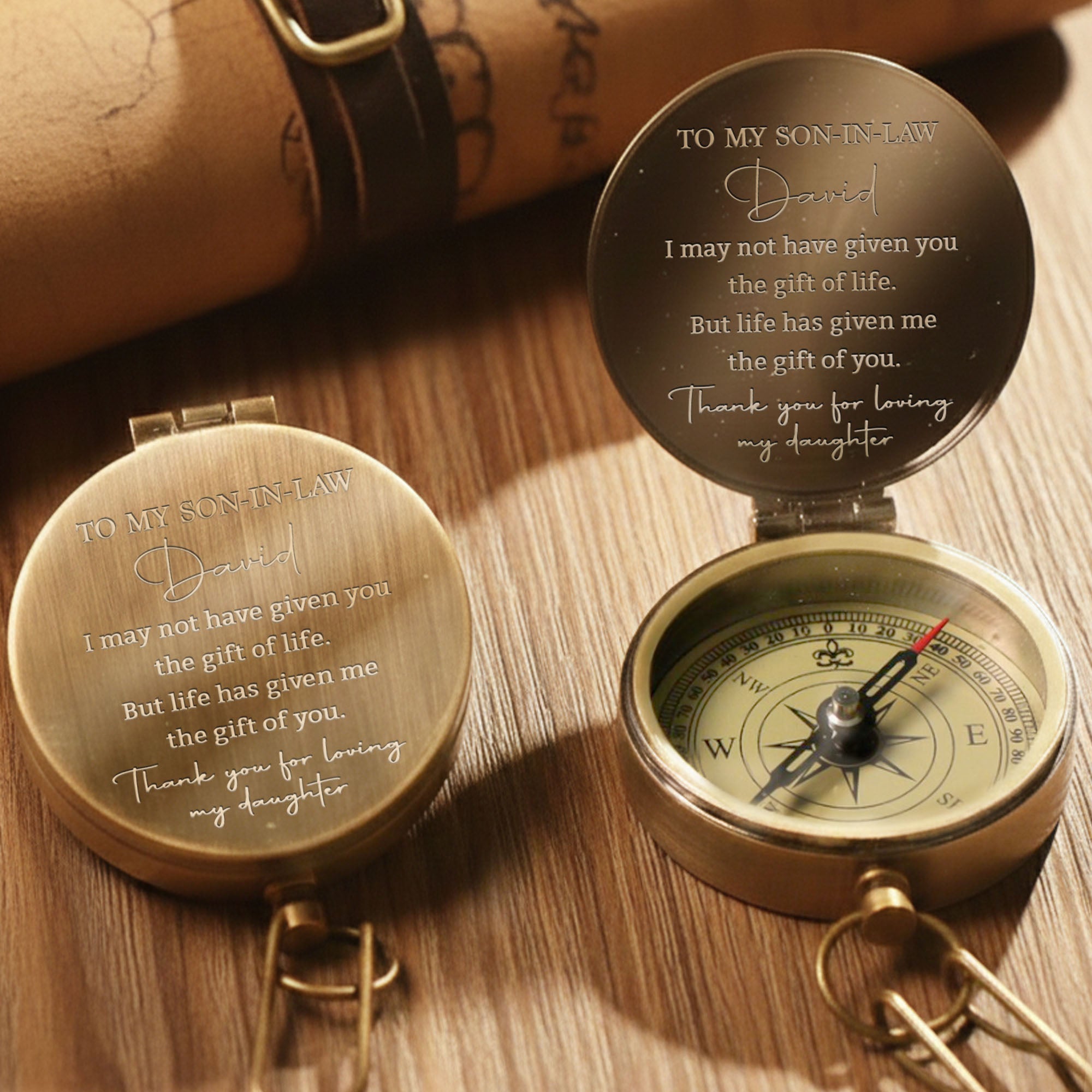Personalized Engraved Brass Compass Custom Gift for Son-in-Law Engraved Brass Compass GradoCreations