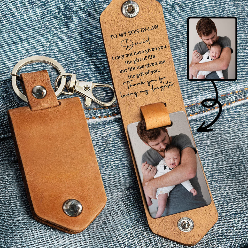 Personalized Leather Keychain Custom Photo Gift for Son-in-Law Leather Keychain GradoCreations
