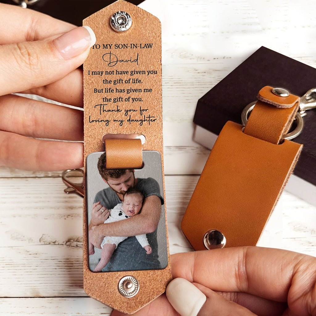Personalized Leather Keychain Custom Photo Gift for Son-in-Law Leather Keychain GradoCreations
