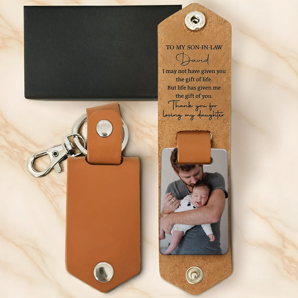 Personalized Leather Keychain Custom Photo Gift for Son-in-Law Leather Keychain GradoCreations