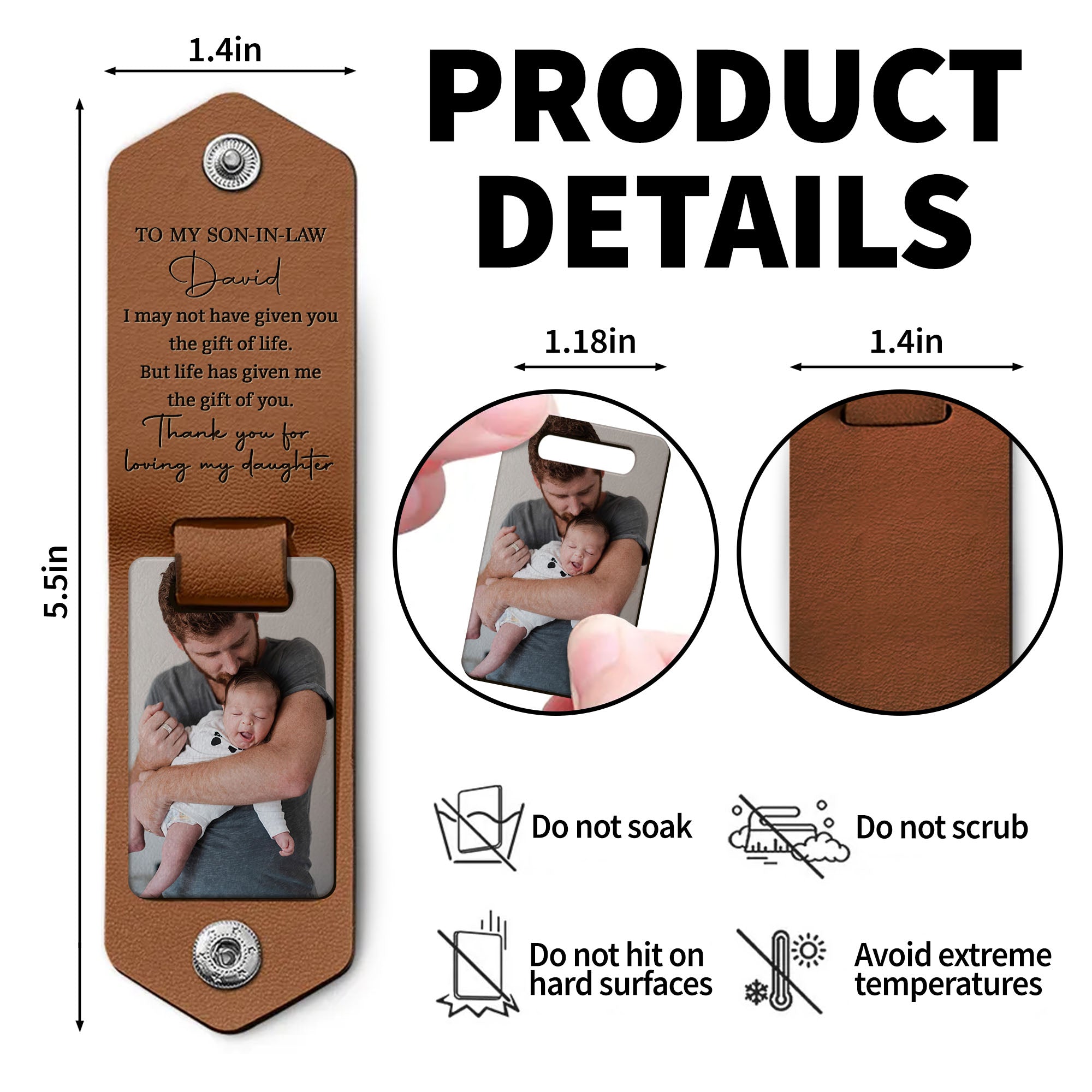 Personalized Leather Keychain Custom Photo Gift for Son-in-Law Leather Keychain GradoCreations