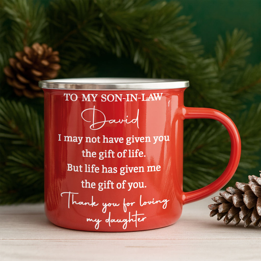 Personalized Enamel Mug Custom Gift for Son-In-Law | BBQ, Father's Day Enamel Mug GradoCreations