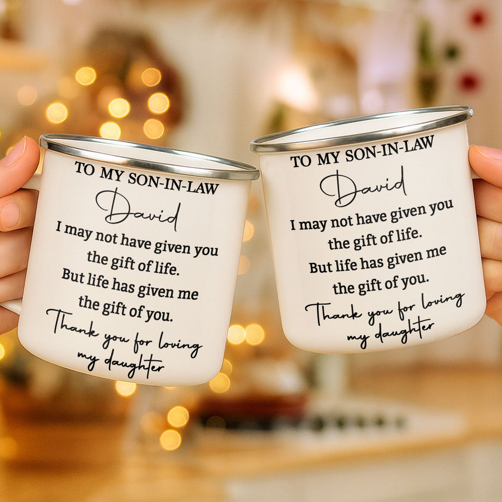 Personalized Enamel Mug Custom Gift for Son-In-Law | BBQ, Father's Day Enamel Mug GradoCreations