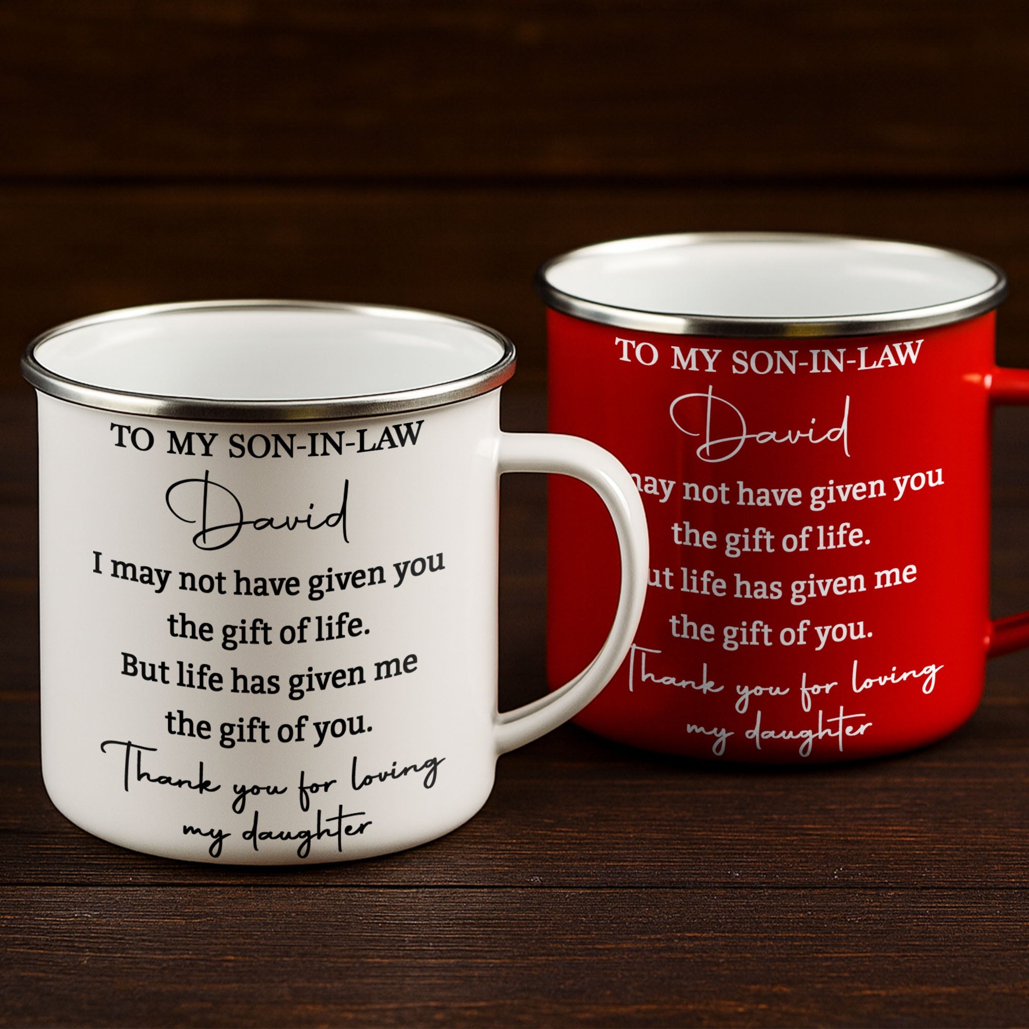 Personalized Enamel Mug Custom Gift for Son-In-Law | BBQ, Father's Day Enamel Mug GradoCreations