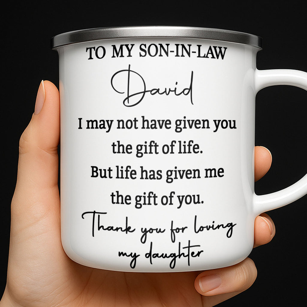 Personalized Enamel Mug Custom Gift for Son-In-Law | BBQ, Father's Day Enamel Mug GradoCreations